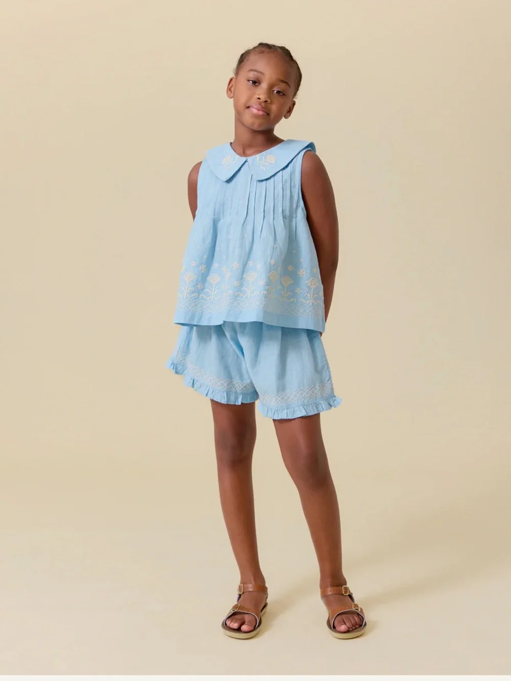 NWT LALI Kids Sofia Embroidered Sleeveless Matching short Set, Airy Blue sz 8